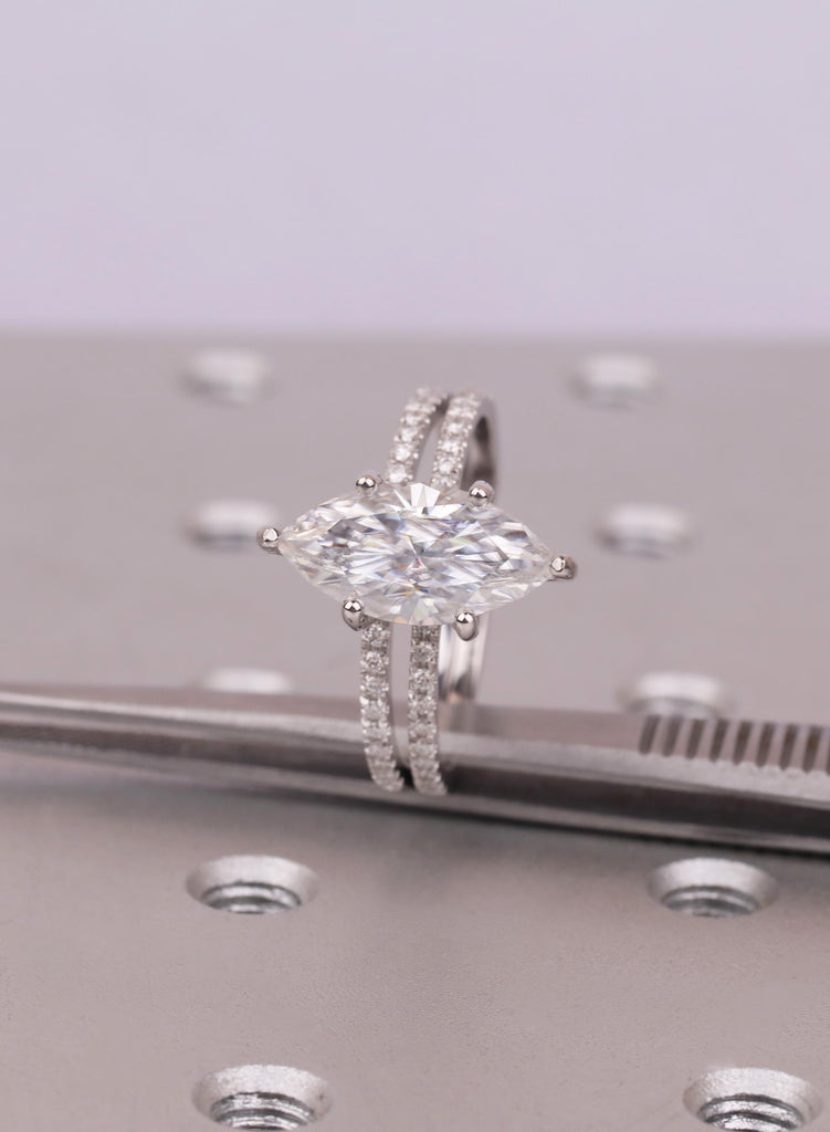 2Pcs Moissanite Bridal Ring Set Marquise Engagement Ring 14k/18K Gold Platinum Moissanite Matching Band Wedding Jewelry Set Gift For Her image #1