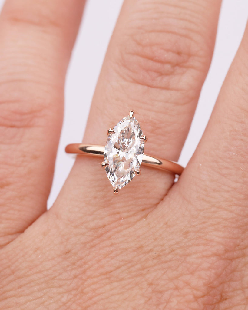 14k Rose Gold Engagement Ring, 1.5ct Hidden Halo Lab Diamond Marquise Cut Ring image #4
