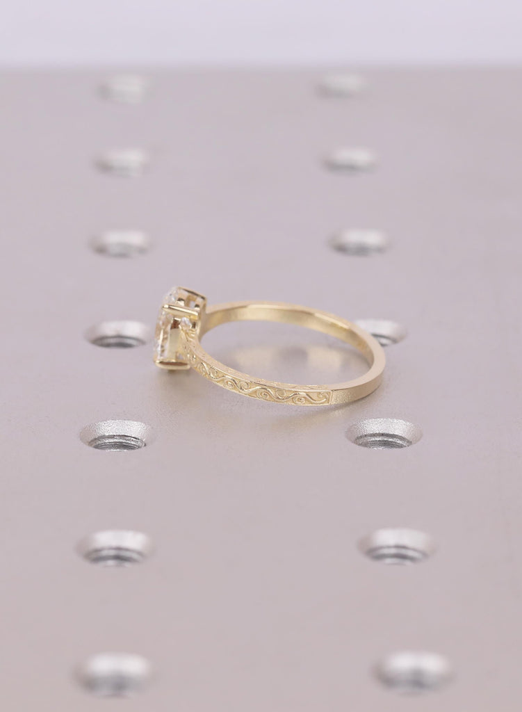 Oval Cut 1.00 CT Lab Grown Diamond Engagement Ring, Solid Gold VVS-VS Prong Set Filigree Band, Wedding Anniversary Solitaire Ring For Women image #7
