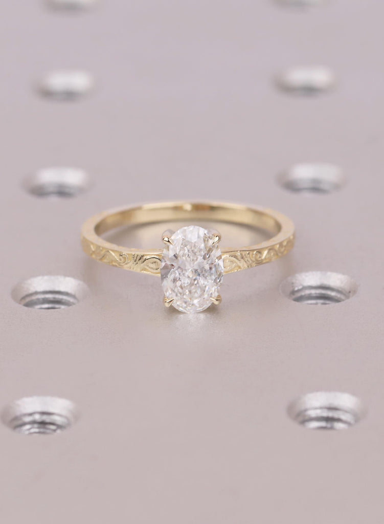 Oval Cut 1.00 CT Lab Grown Diamond Engagement Ring, Solid Gold VVS-VS Prong Set Filigree Band, Wedding Anniversary Solitaire Ring For Women