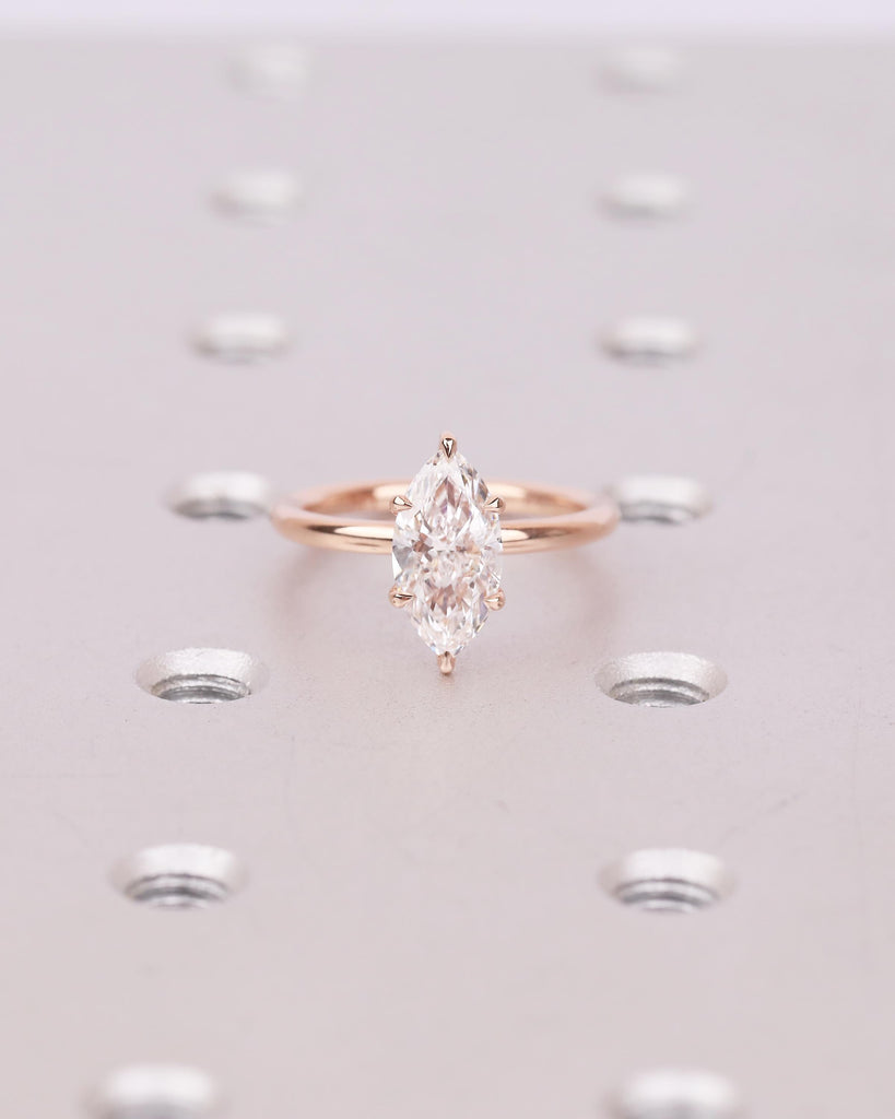 IGI Certified Lab Grown Diamond Marquise Ring, 1.5ct Hidden Halo Engagement Ring, 14k Rose Gold Promise Rings, Wedding Anniversary Jewelry image #13