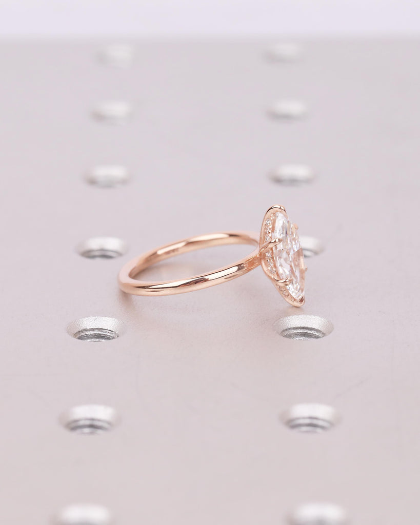 IGI Certified Lab Grown Diamond Marquise Ring, 1.5ct Hidden Halo Engagement Ring, 14k Rose Gold Promise Rings, Wedding Anniversary Jewelry image #14