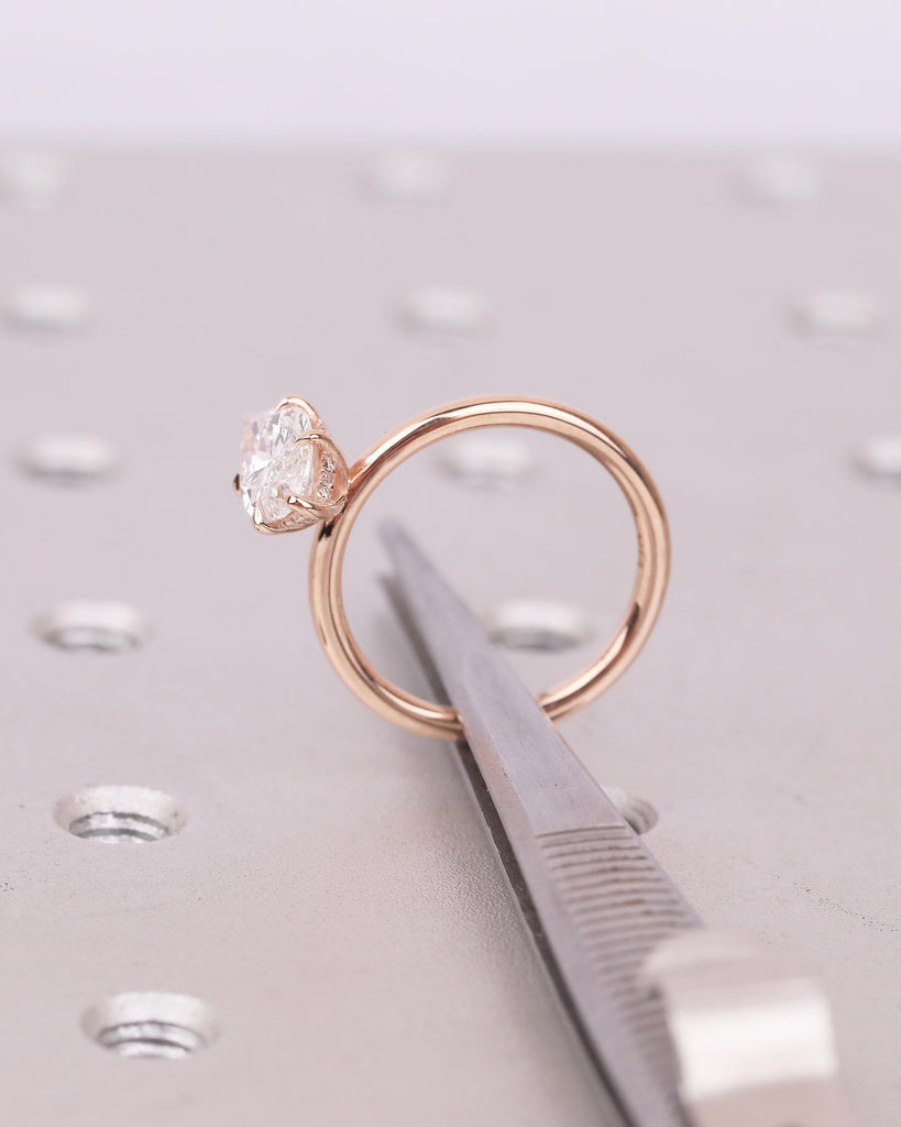14k Rose Gold Engagement Ring, 1.5ct Hidden Halo Lab Diamond Marquise Cut Ring image #20