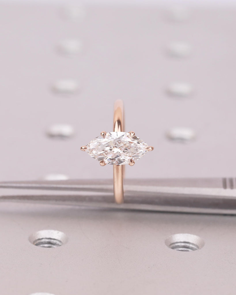 14k Rose Gold Engagement Ring, 1.5ct Hidden Halo Lab Diamond Marquise Cut Ring image #15