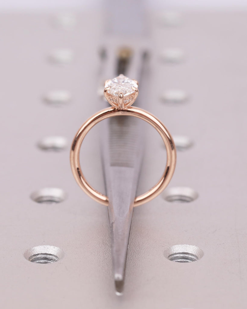 14k Rose Gold Engagement Ring, 1.5ct Hidden Halo Lab Diamond Marquise Cut Ring image #7