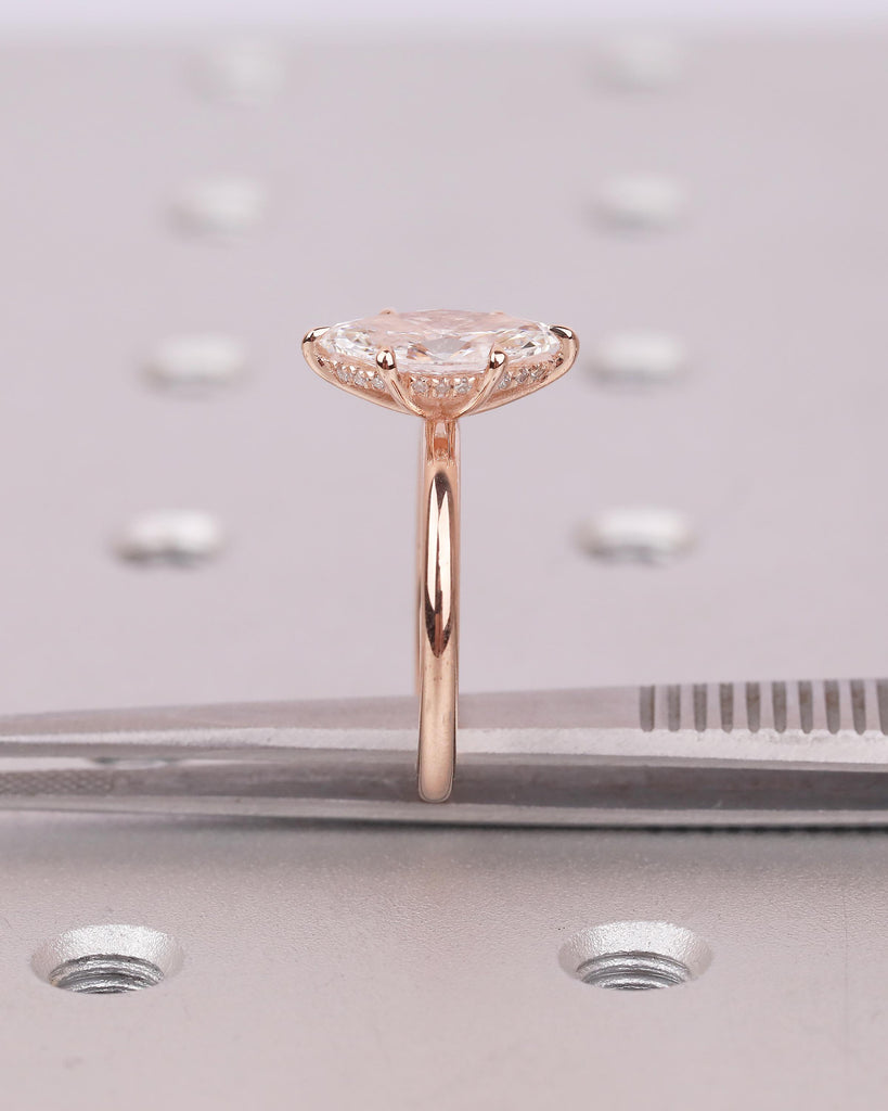 IGI Certified Lab Grown Diamond Marquise Ring, 1.5ct Hidden Halo Engagement Ring, 14k Rose Gold Promise Rings, Wedding Anniversary Jewelry image #17
