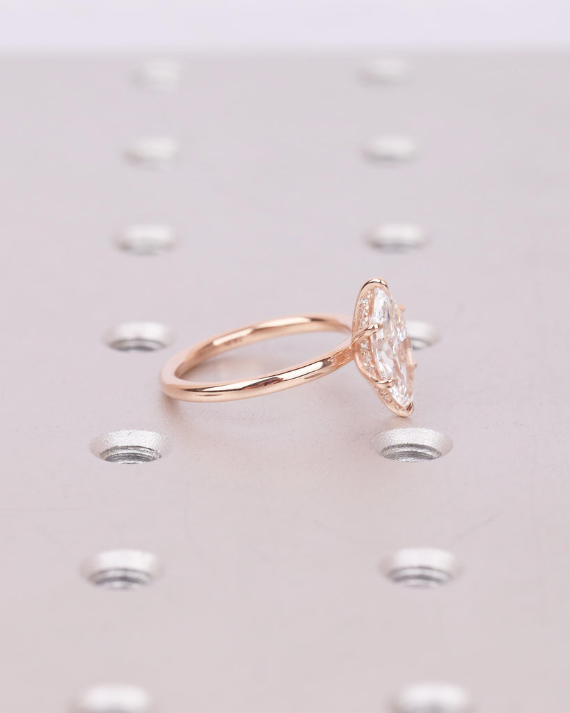 14k Solid Gold Hidden Halo Diamond Engagement Ring, Dainty Lab Created Diamond IGI Certified Rings for Women, Unique Wedding Bridal Jewelry image #10