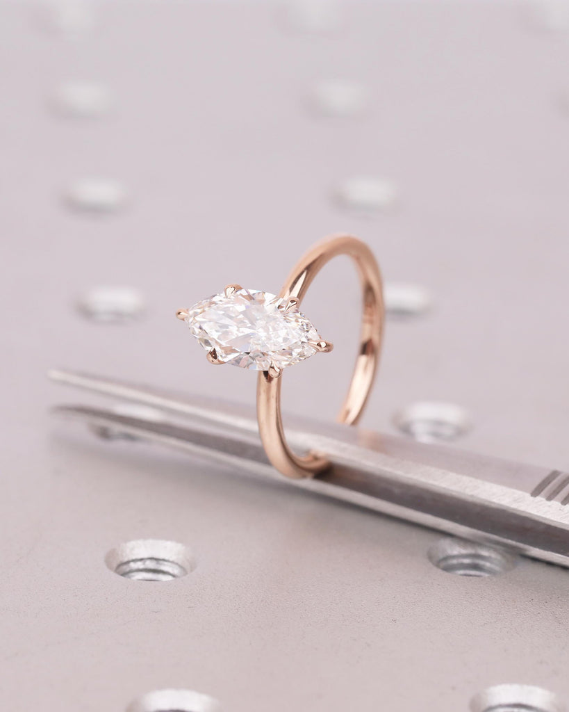 14k Solid Gold Hidden Halo Diamond Engagement Ring, Dainty Lab Created Diamond IGI Certified Rings for Women, Unique Wedding Bridal Jewelry image #4