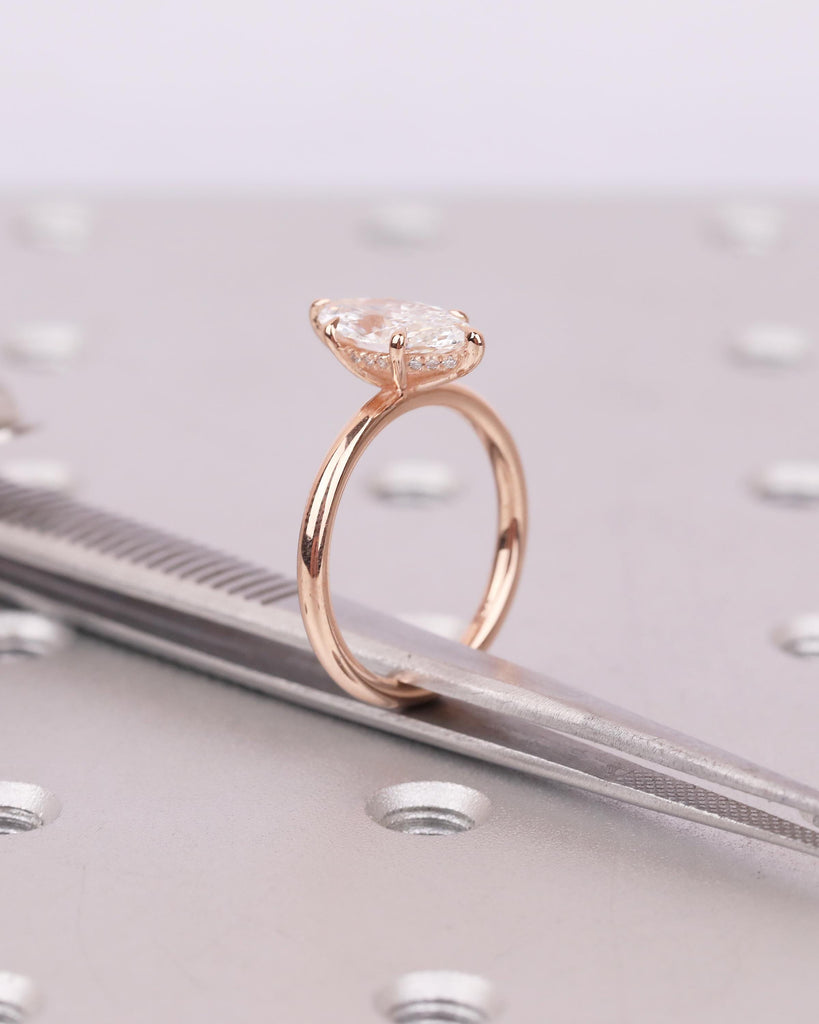 14k Solid Gold Hidden Halo Diamond Engagement Ring, Dainty Lab Created Diamond IGI Certified Rings for Women, Unique Wedding Bridal Jewelry image #11
