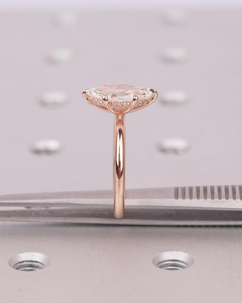 14k Solid Gold Hidden Halo Diamond Engagement Ring, Dainty Lab Created Diamond IGI Certified Rings for Women, Unique Wedding Bridal Jewelry image #15