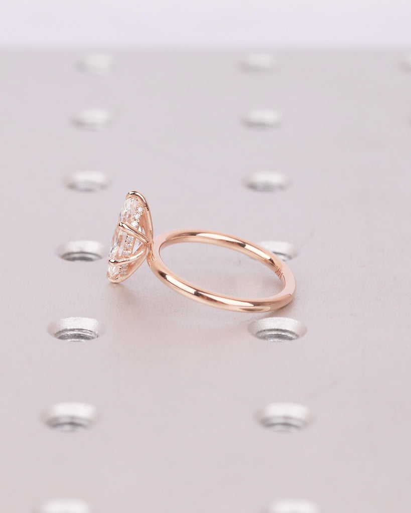 14k Solid Gold Hidden Halo Diamond Engagement Ring, Dainty Lab Created Diamond IGI Certified Rings for Women, Unique Wedding Bridal Jewelry image #14