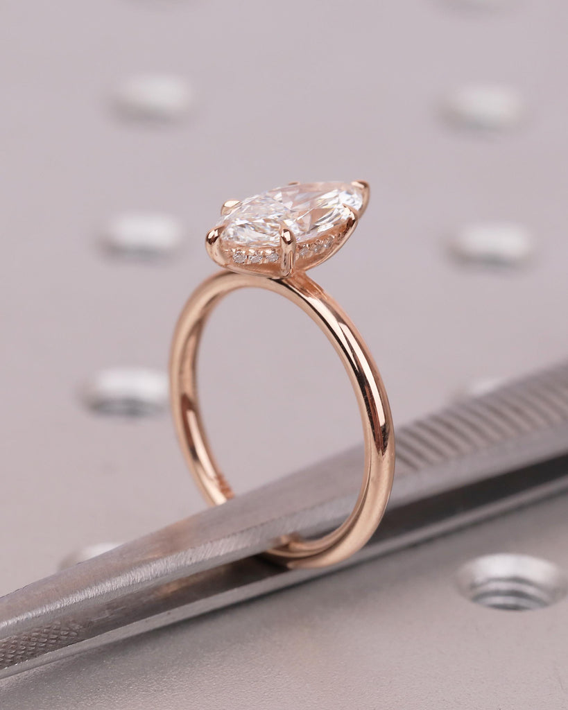 14k Solid Gold Hidden Halo Diamond Engagement Ring