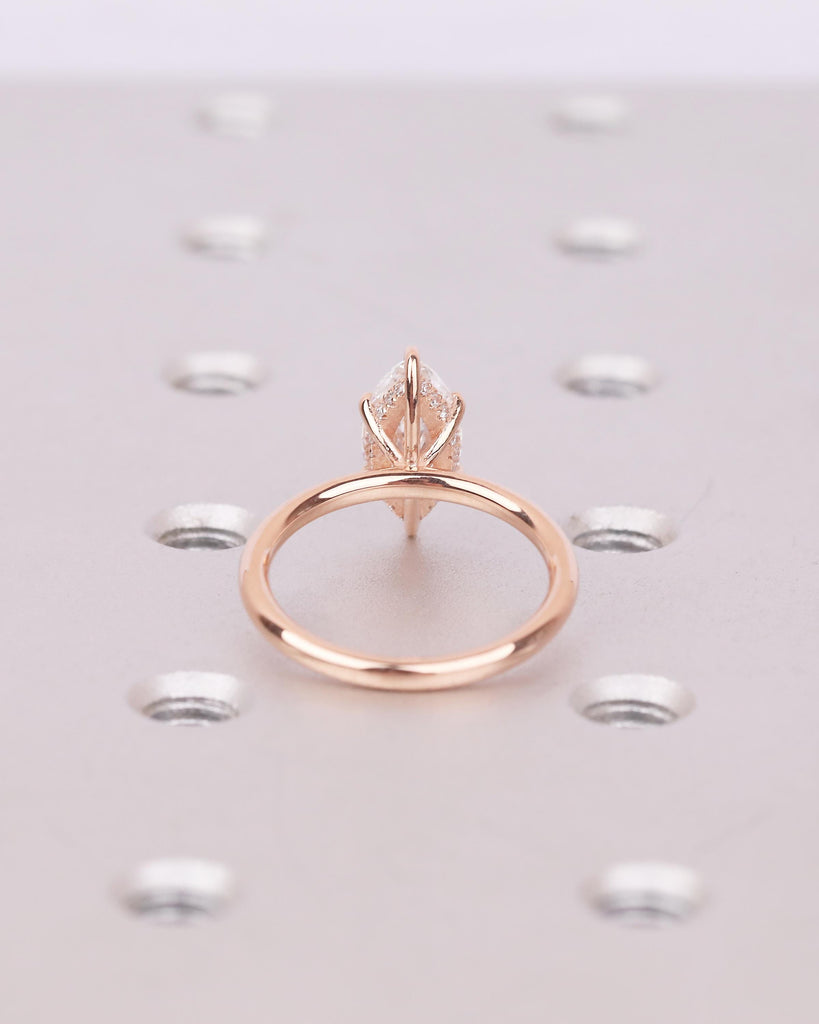 Hidden Halo Moissanite Engagement Ring, 14k/18k Rose Gold Marquise Ring, Personalized Handmade Jewelry, Minimalist Wedding Rings for Women image #6