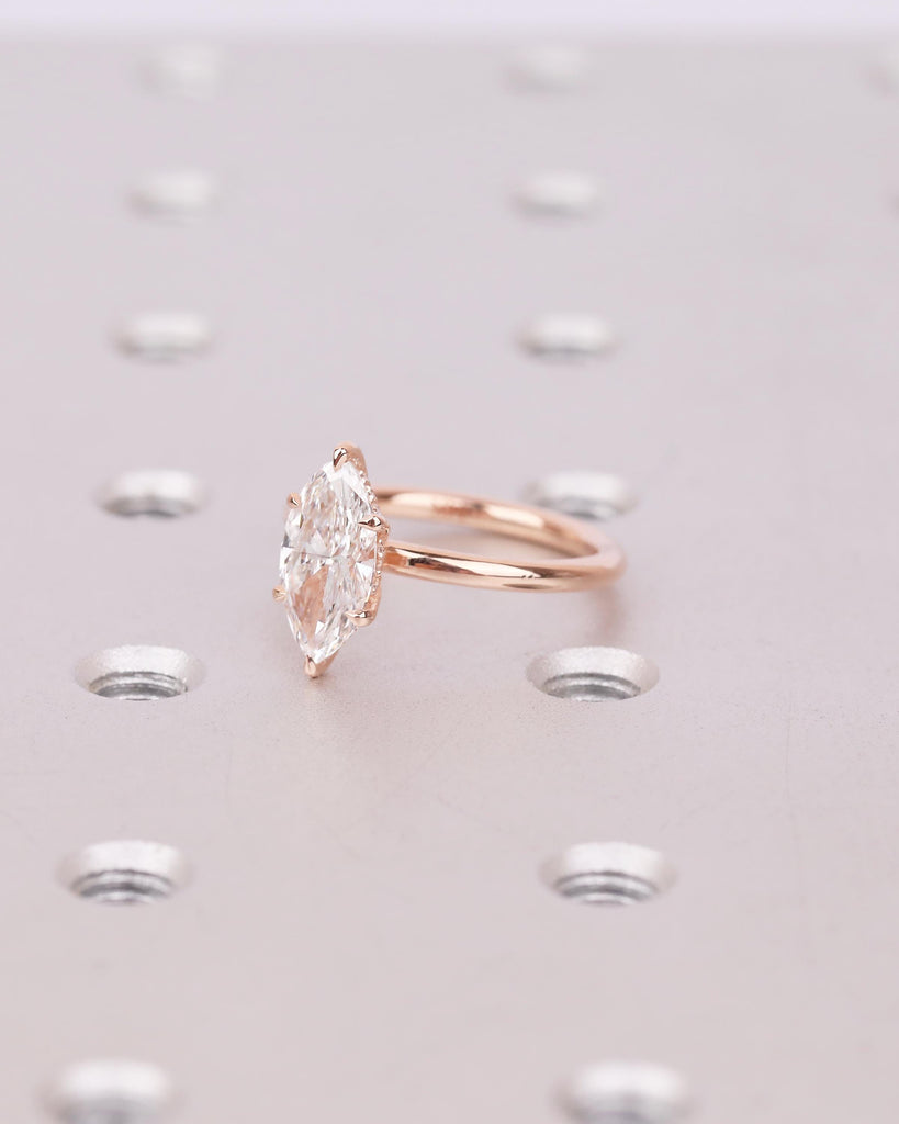 Hidden Halo Moissanite Engagement Ring, 14k/18k Rose Gold Marquise Ring, Personalized Handmade Jewelry, Minimalist Wedding Rings for Women image #4