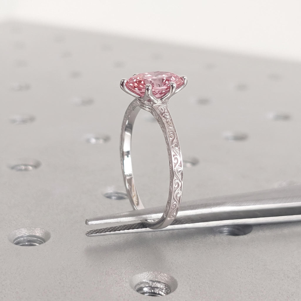 Pink Diamonds Engagement Ring | Marquise cut Solitaire Solid Gold Wedding Ring for Women | Vintage Bridal Jewelry Anniversary Gift image #3