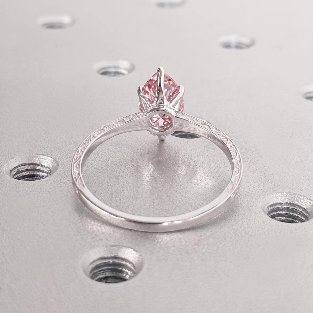 Pink Diamonds Engagement Ring | Marquise cut Solitaire Solid Gold Wedding Ring for Women | Vintage Bridal Jewelry Anniversary Gift image #5