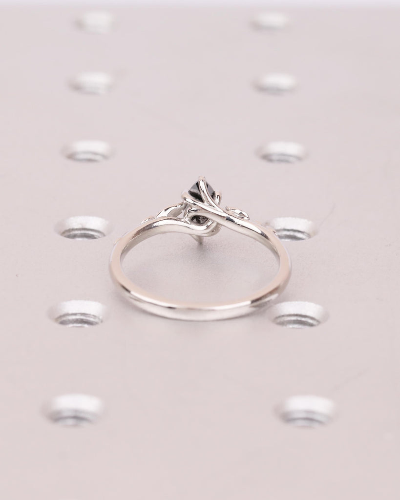Marquise Salt and Pepper Diamond Engagement Ring, Vintage Nature Inspired Ring, Platinum Promise Rings for Women, Solitaire Handmade Jewelry image #6