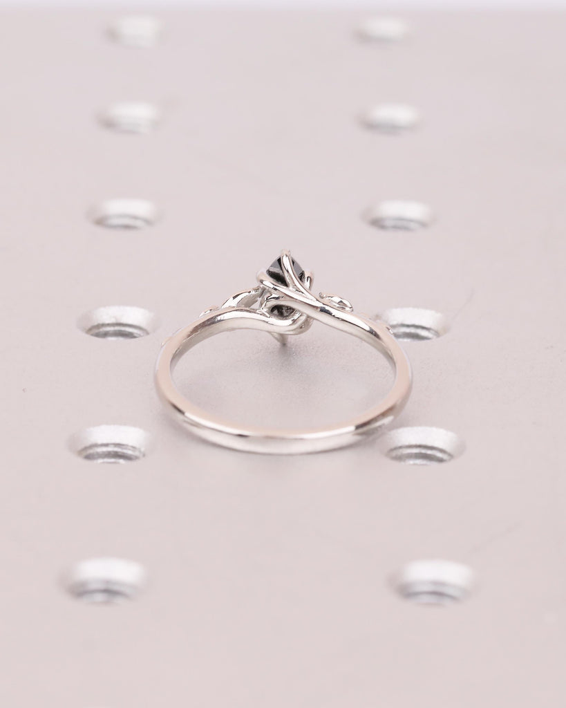 Salt and Pepper Diamond Marquise Ring, Art Deco Floral Engagement Ring, Platinum Jewelry image #6