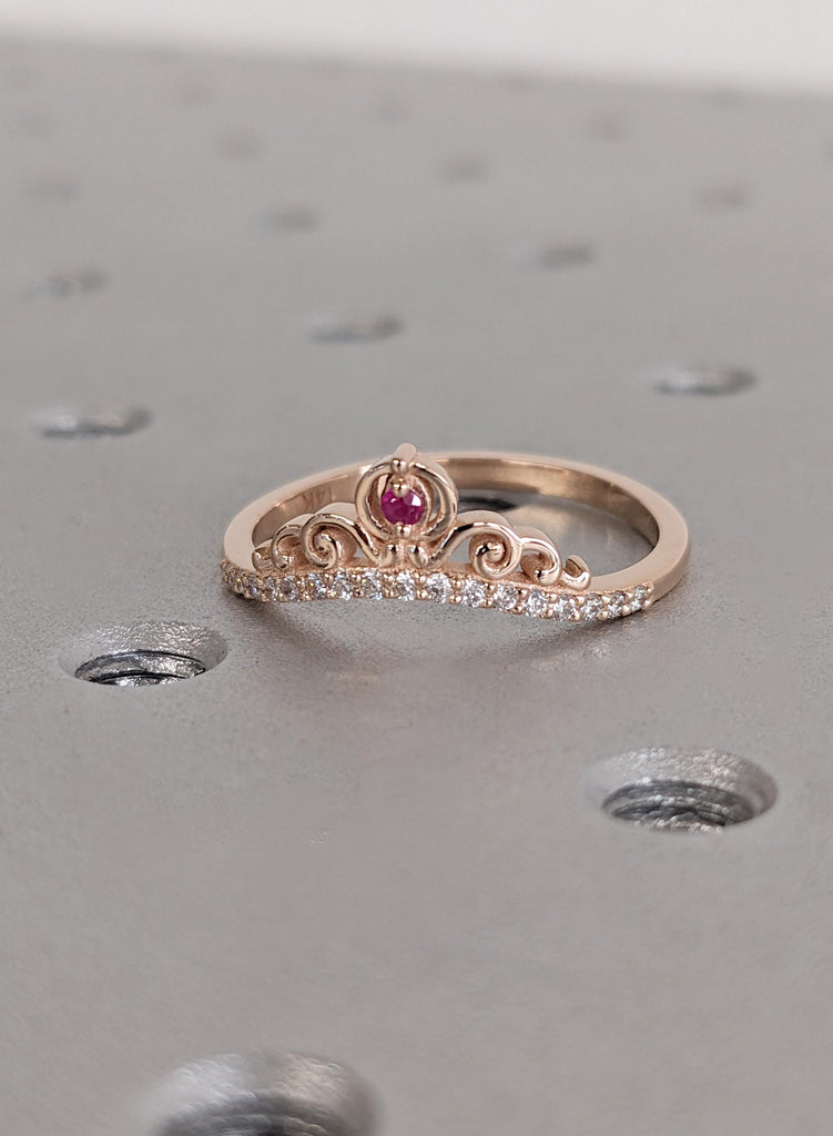Ruby Crown Wedding Band, Rose Gold Tiara Ring, Curved Diamond Chevron Band, Matching Stacking Bridal Ring, Princess Promise Ring For Her image #5