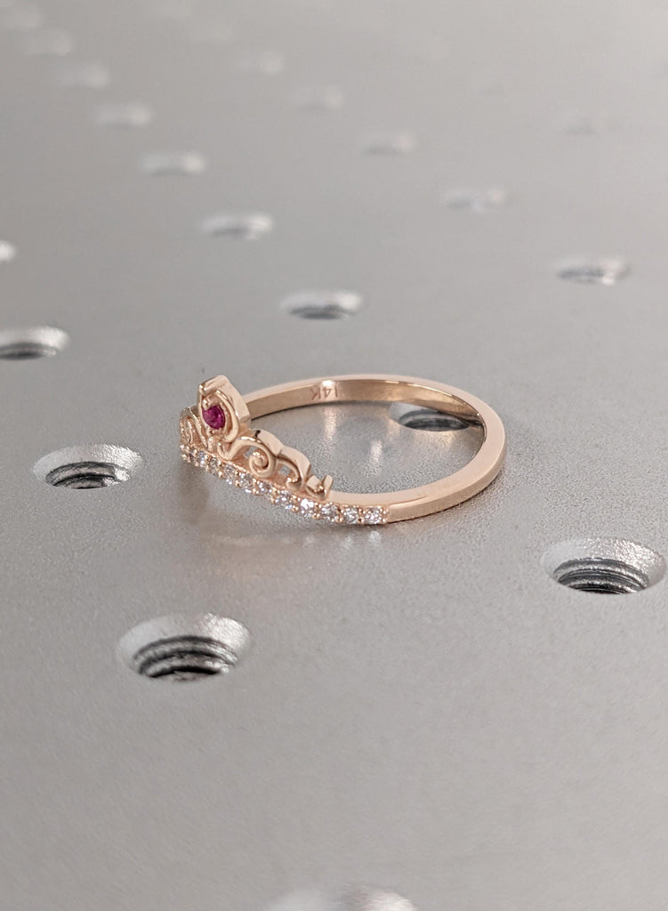 Ruby Crown Wedding Band, Rose Gold Tiara Ring, Curved Diamond Chevron Band, Matching Stacking Bridal Ring, Princess Promise Ring For Her image #6
