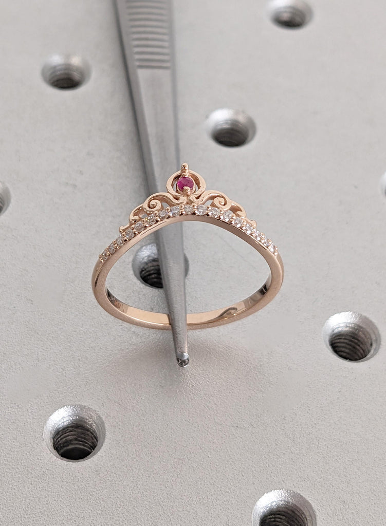 Ruby Crown Wedding Band, Rose Gold Tiara Ring, Curved Diamond Chevron Band, Matching Stacking Bridal Ring, Princess Promise Ring For Her image #2