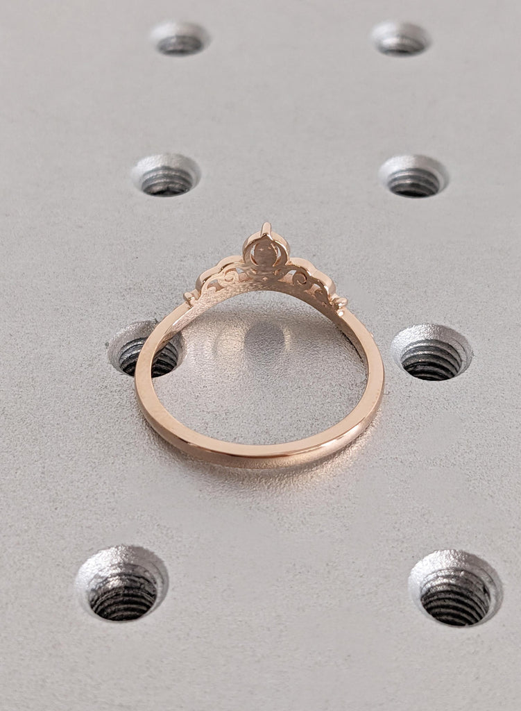Rose Gold Crown Wedding Ring, Ruby Tiara Ring, Curved Gold Stackable Ring, Unique Princess Crown Ring, Dainty Red Gemstone Anniversary Gift image #7
