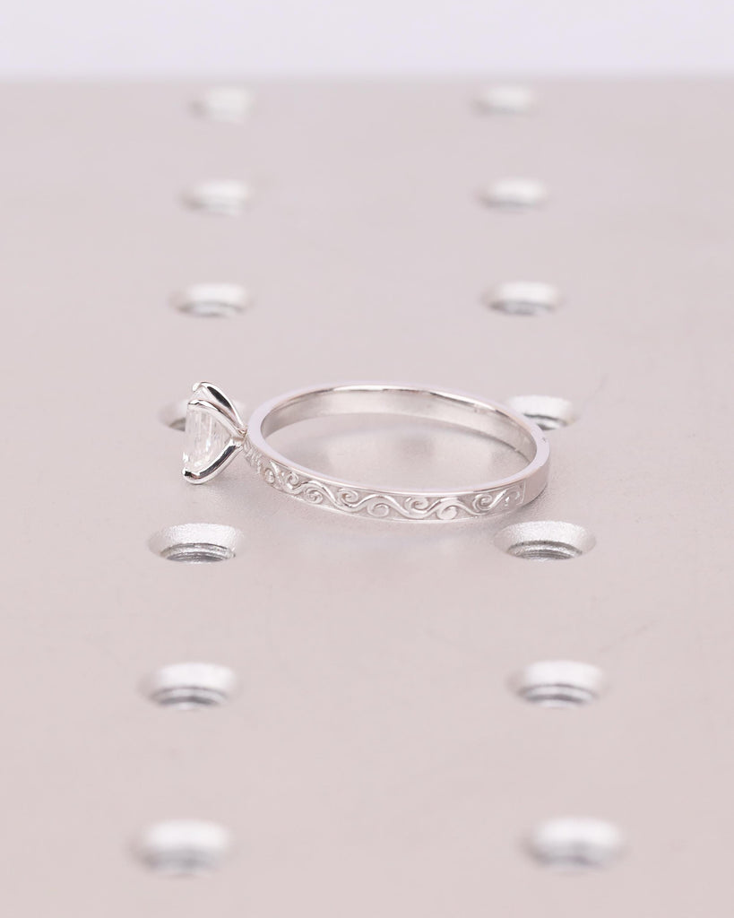 Lab Created Diamond Emerald Cut Ring, 14k Gold Engagement Ring, Vintage Engraved Band, Unique Bridal Jewelry, Personalized Rings for Women image #14