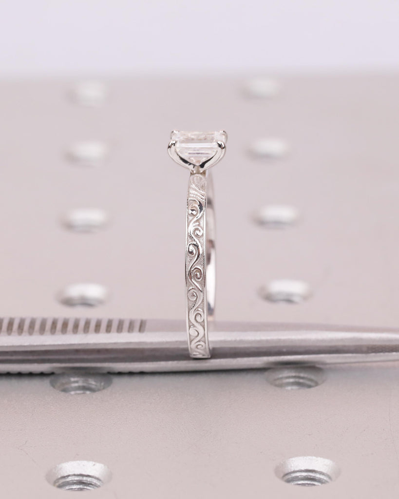 Lab Created Diamond Emerald Cut Ring, 14k Gold Engagement Ring, Vintage Engraved Band, Unique Bridal Jewelry, Personalized Rings for Women image #18