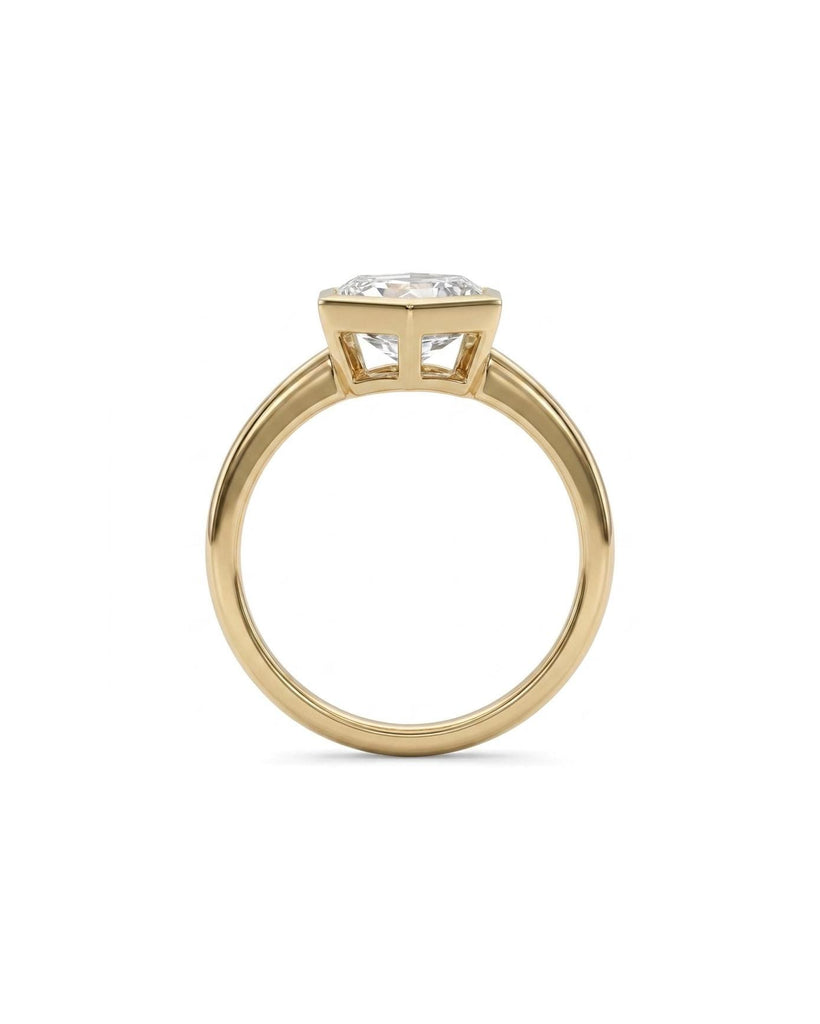 14k Yellow Gold Solitaire Engagement Ring, Bezel Set Square Hexagon Diamond Ring image #4