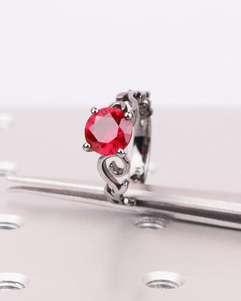 Vintage Ruby Engagement Ring in Solid 14K Black Gold, Nature Inspired Leaf Flower Ring, Red Art Deco Promise Ring, Unique Anniversary Ring image #6