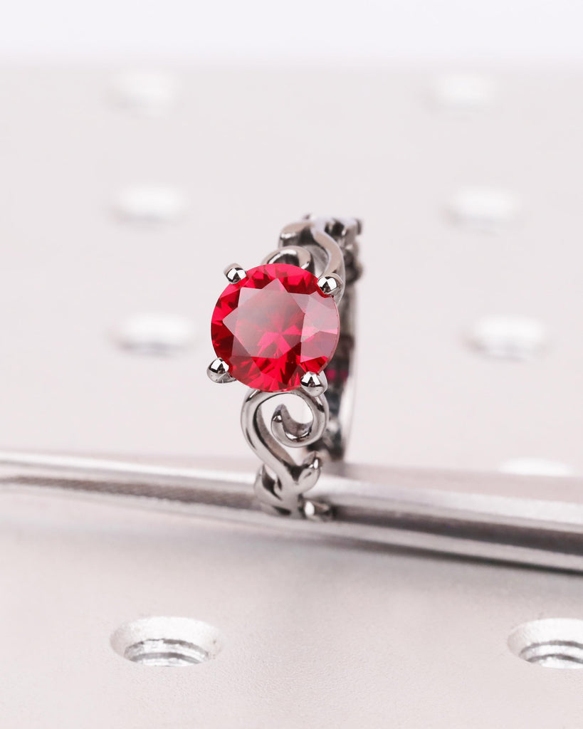Vintage Ruby Engagement Ring in Solid 14K Black Gold, Nature Inspired Leaf Flower Ring, Red Art Deco Promise Ring, Unique Anniversary Ring image #7