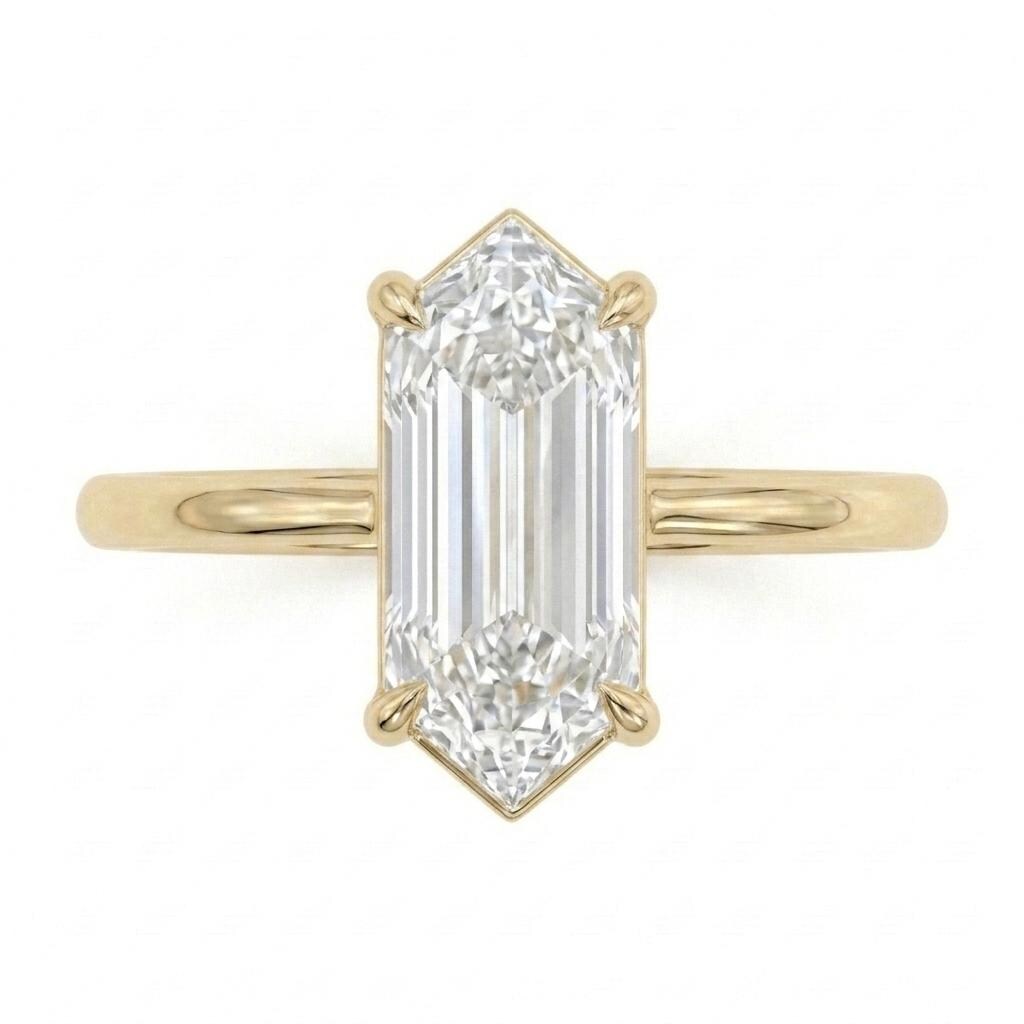 Hexagon Lab Diamond Ring, Elongated Hexagon Cut Engagement Ring, Solitaire Diamond Ring, Unique Engagement Ring, Lab Grown Diamond Ring Gift image #5