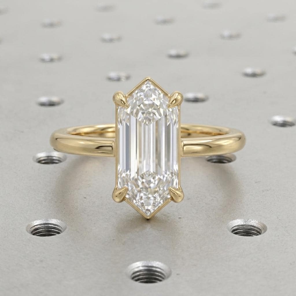 Hexagon Lab Diamond Ring, Elongated Hexagon Cut Engagement Ring, Solitaire Diamond Ring, Unique Engagement Ring, Lab Grown Diamond Ring Gift image #3