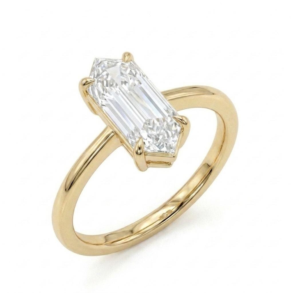 Hexagon Lab Diamond Ring, Elongated Hexagon Cut Engagement Ring, Solitaire Diamond Ring, Unique Engagement Ring, Lab Grown Diamond Ring Gift image #7