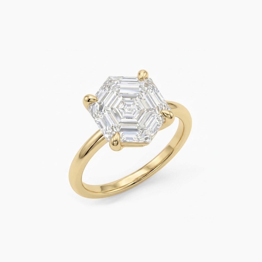 1.5ct Hexagon Diamond Solitaire Engagement Ring | 14k/18k Women Gold Ring | Unique Geometrical Ring Bridal Jewelry Gift for Her