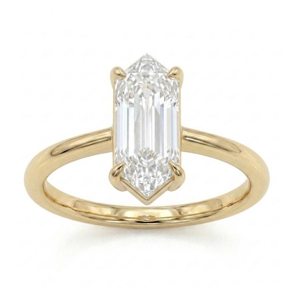 14K Solid Gold Elongated Hexagon Solitaire 1.5Ct IGI Certified Lab Diamond Wedding Ring, Personalized Diamond Jewelry , Bridal Jewelry Gift