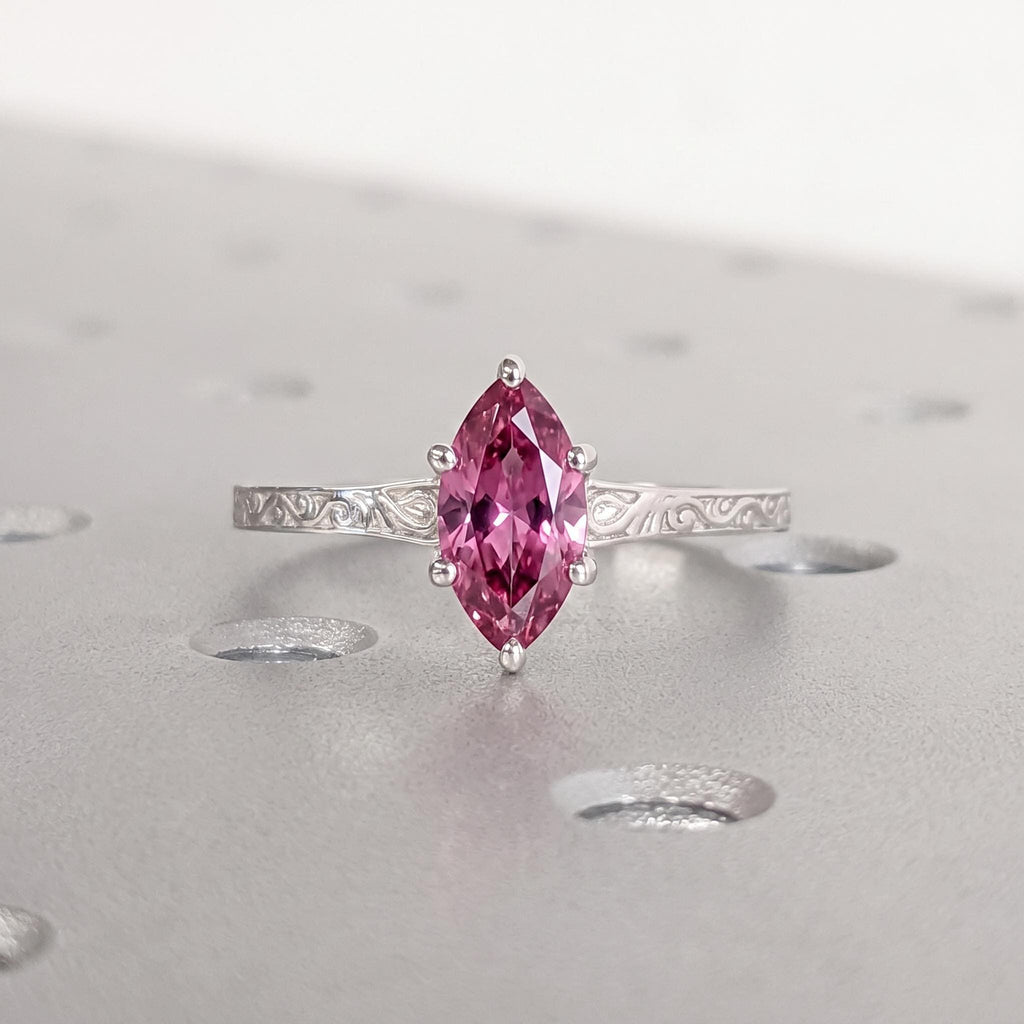 Vintage Pink Sapphire Solitaire Engagement Ring | Marquise cut 14k/18k Gold Wedding Ring for Women | Bridal Jewelry Anniversary Gift