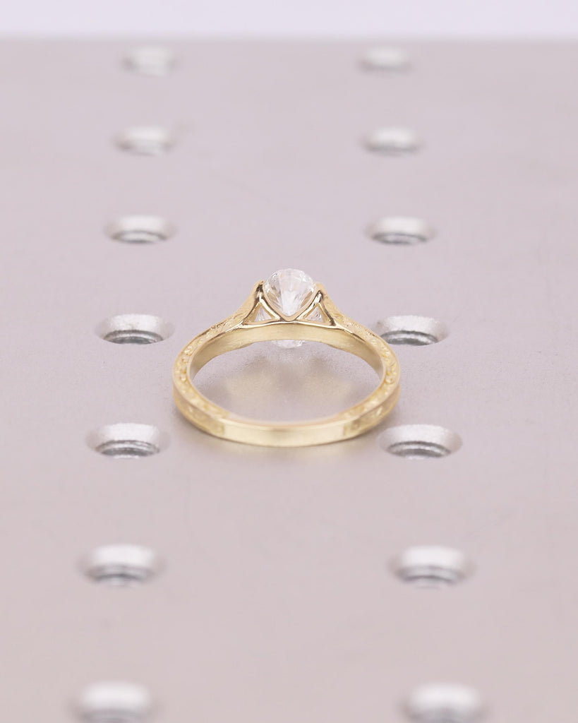 Solitaire Oval Engagement Ring, Vintage Lab Created Diamond Women's Wedding Ring, 14k Solid Gold Scrollwork Band, Unique Anniversary Rings image #6