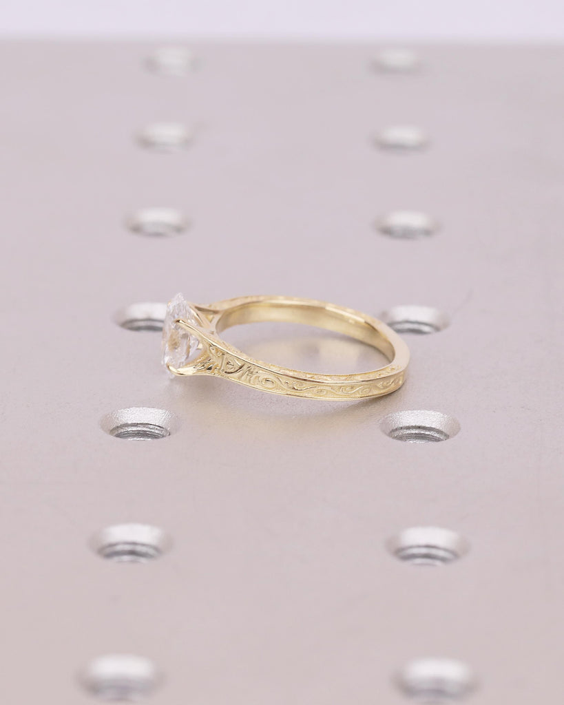 Solitaire Oval Engagement Ring, Vintage Lab Created Diamond Women's Wedding Ring, 14k Solid Gold Scrollwork Band, Unique Anniversary Rings image #13