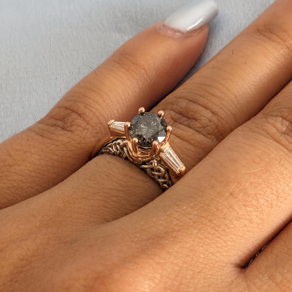 0.5ct Salt and Pepper Gray Diamond Promise Ring | Rose Gold Celtic Knot Ring | Two Tone Ring