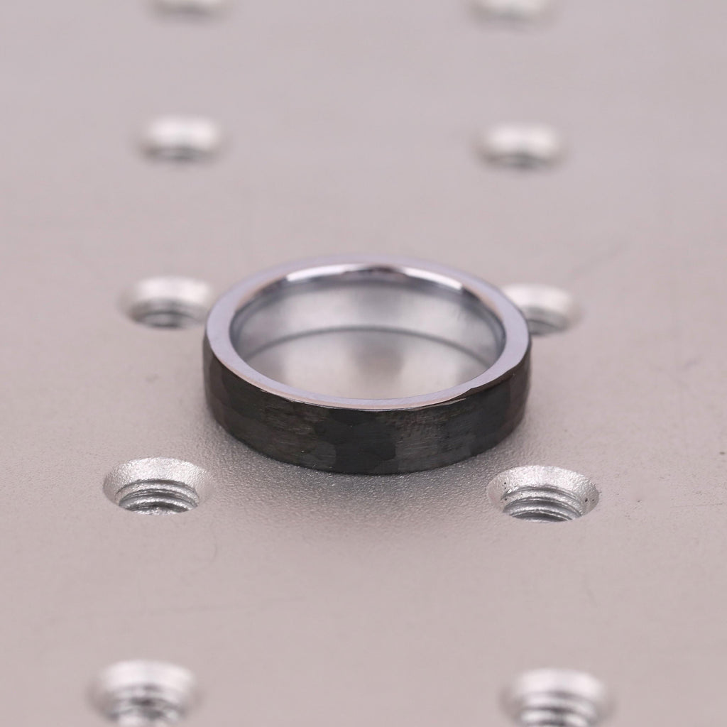 Black Tungsten Wedding Ring for Him | 5MM Hammered Brushed Finish Comfort Fit Ring | Rugged Manly Bands image #8