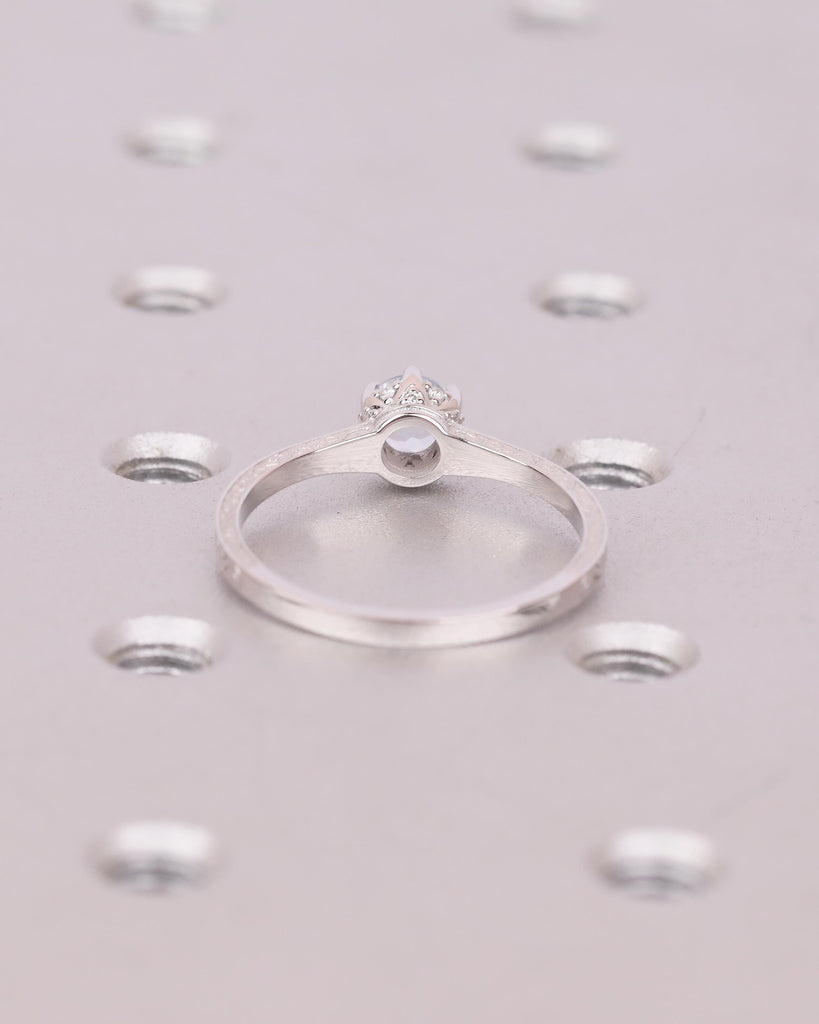 Round Aquamarine Engagement Ring, 14k White Gold Filigree Ring, Anniversary Rings for Women, Hidden Halo Diamond, March Birthstone Jewelry image #6