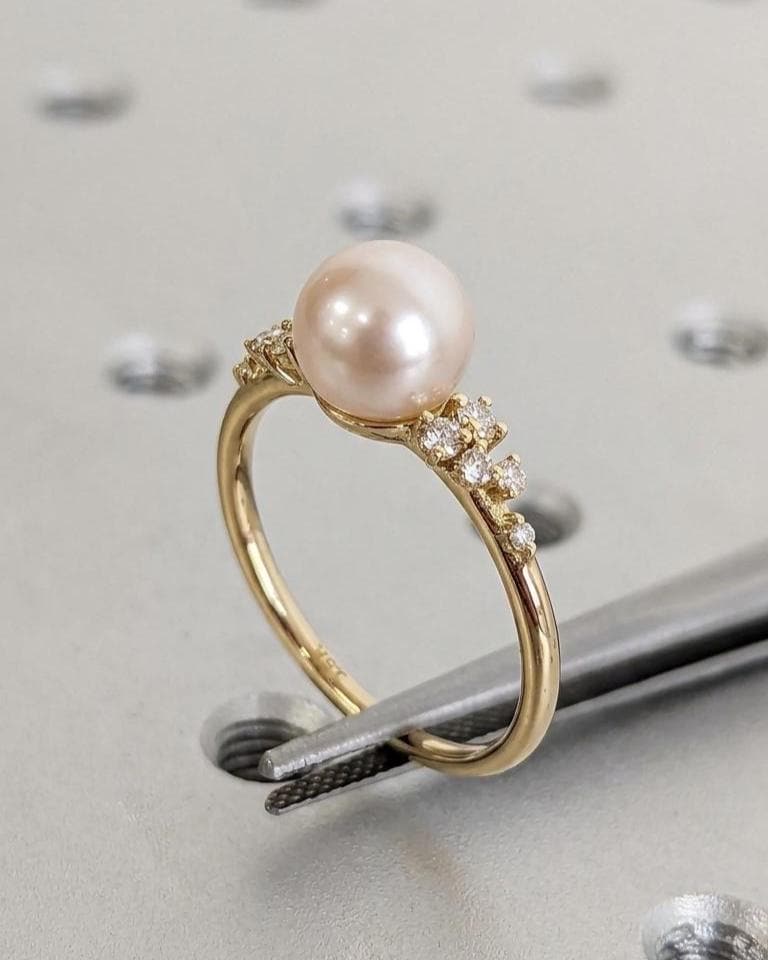 Pearl Wedding Ring Vintage Jewelry | 14k/18k Yellow Gold Moissanite Cluster Proposal Ring | Bridal Gift for Her image #3