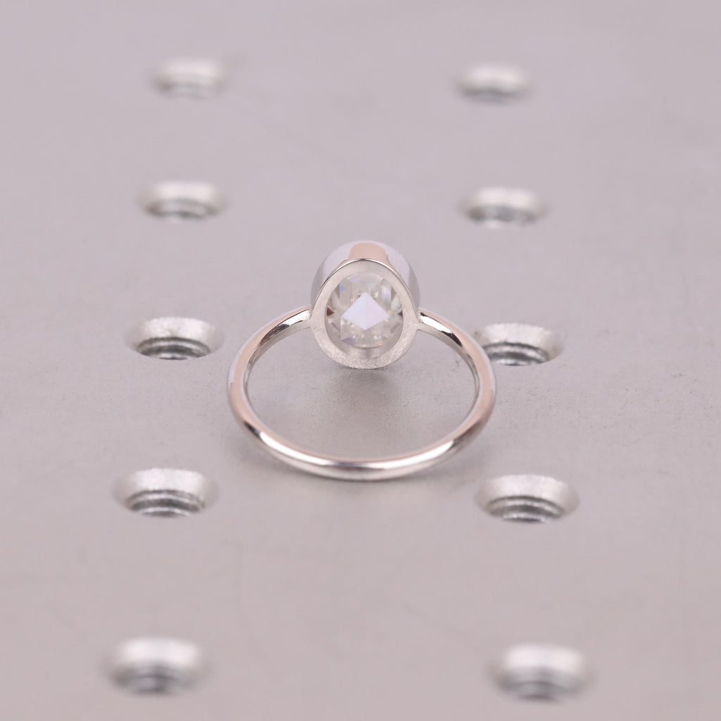 Moissanite Engagement Rings for Women | 14k/18k White Gold Oval Rose cut Solitaire Ring | Bezel set Promise Ring image #6