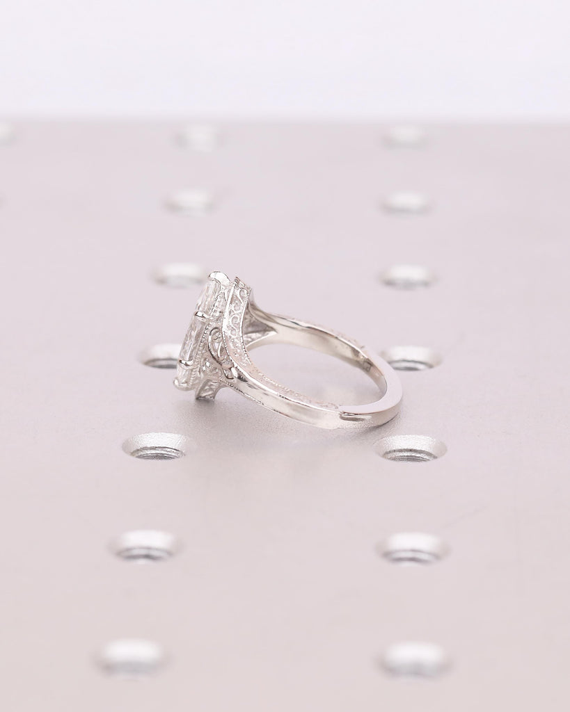 Lab Grown Diamond Marquise Engagement Ring, Platinum Filigree Ring, Heirloom Jewelry image #18