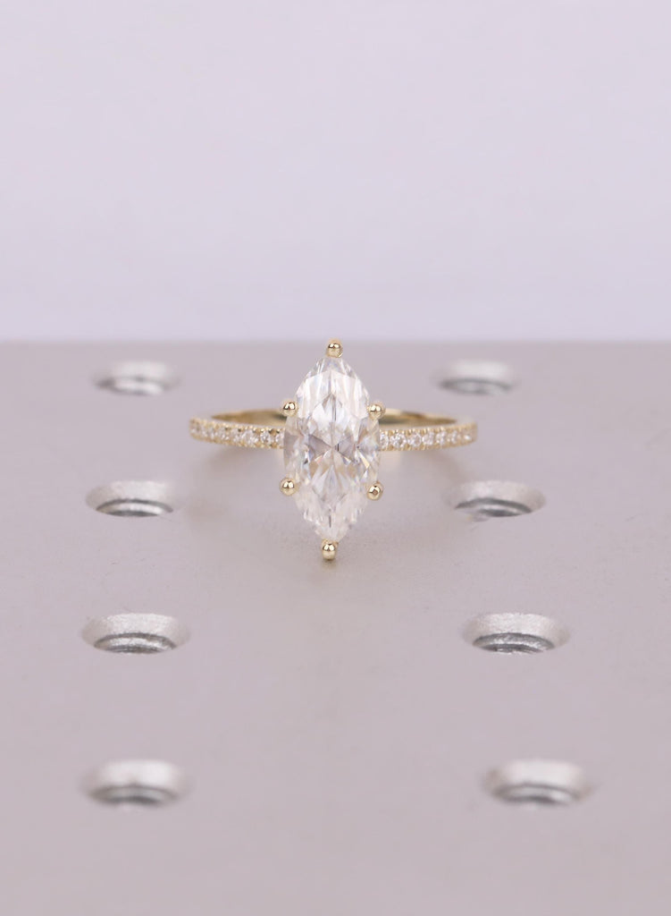 2 Carat Marquise Cut Diamond Engagement Ring, Solid Gold Half Eternity Band, 14K 18K Gold Hidden Halo Lab Diamond Ring, Unique Gift For Her image #2