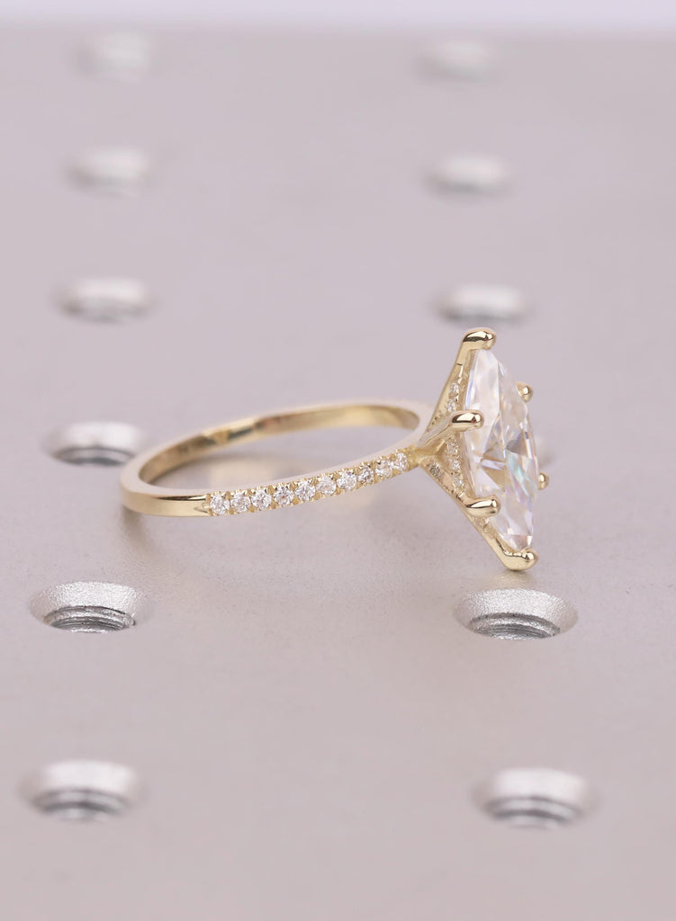 2 Carat Marquise Cut Diamond Engagement Ring, Solid Gold Half Eternity Band, 14K 18K Gold Hidden Halo Lab Diamond Ring, Unique Gift For Her image #4
