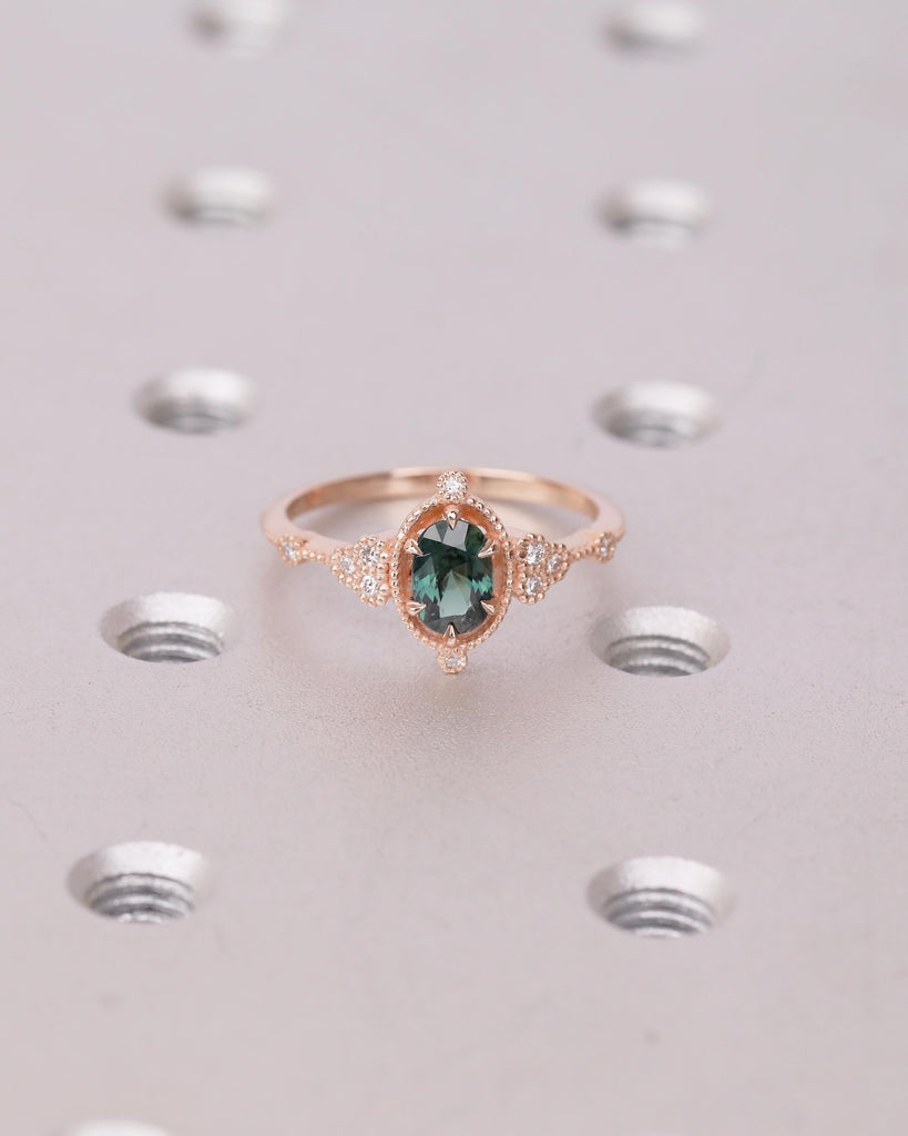 Antique 14k Rose Gold Teal Sapphire Ring