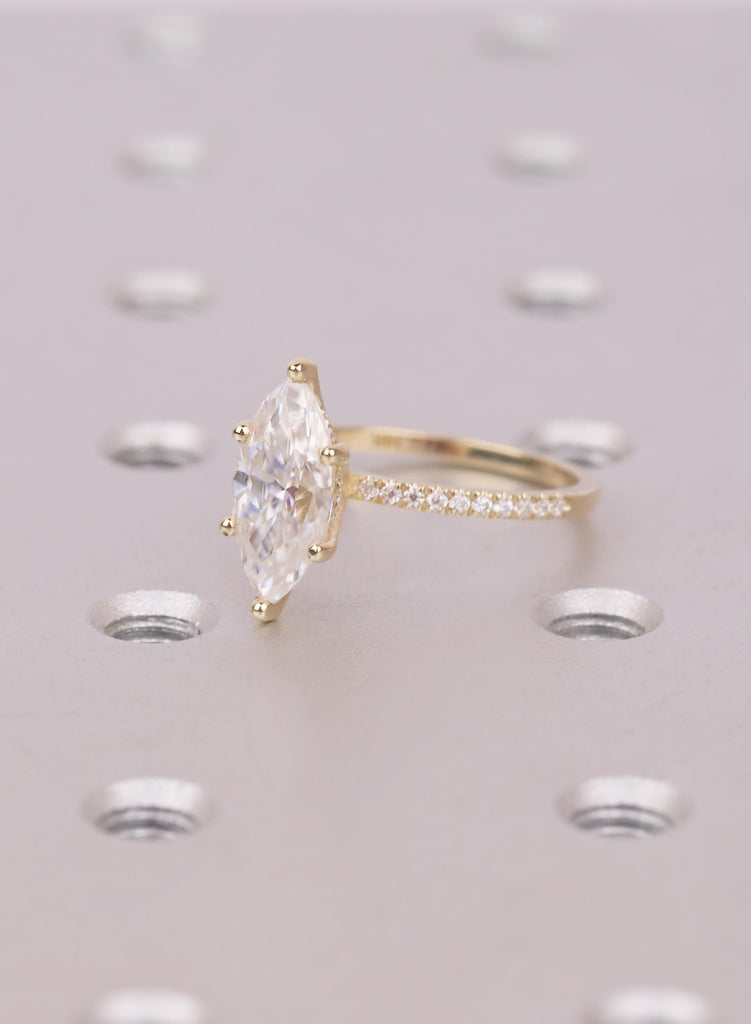 14K Yellow Gold 2 CT Marquise Engagement Ring, Lab Diamond Hidden Halo Ring, Personalized Jewelry Gift image #7