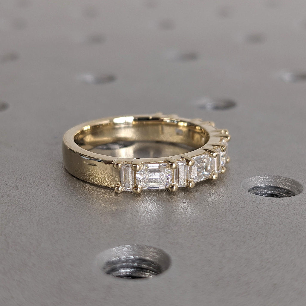 Half Eternity Diamond Wedding Bands for Women | Baguette and Emerald Cut Lab Grown Diamond Ring | Custom Gold Ring Anniversary Gift image #9